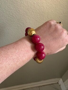 Bold Pink & Gold Statement Beaded Bracelet